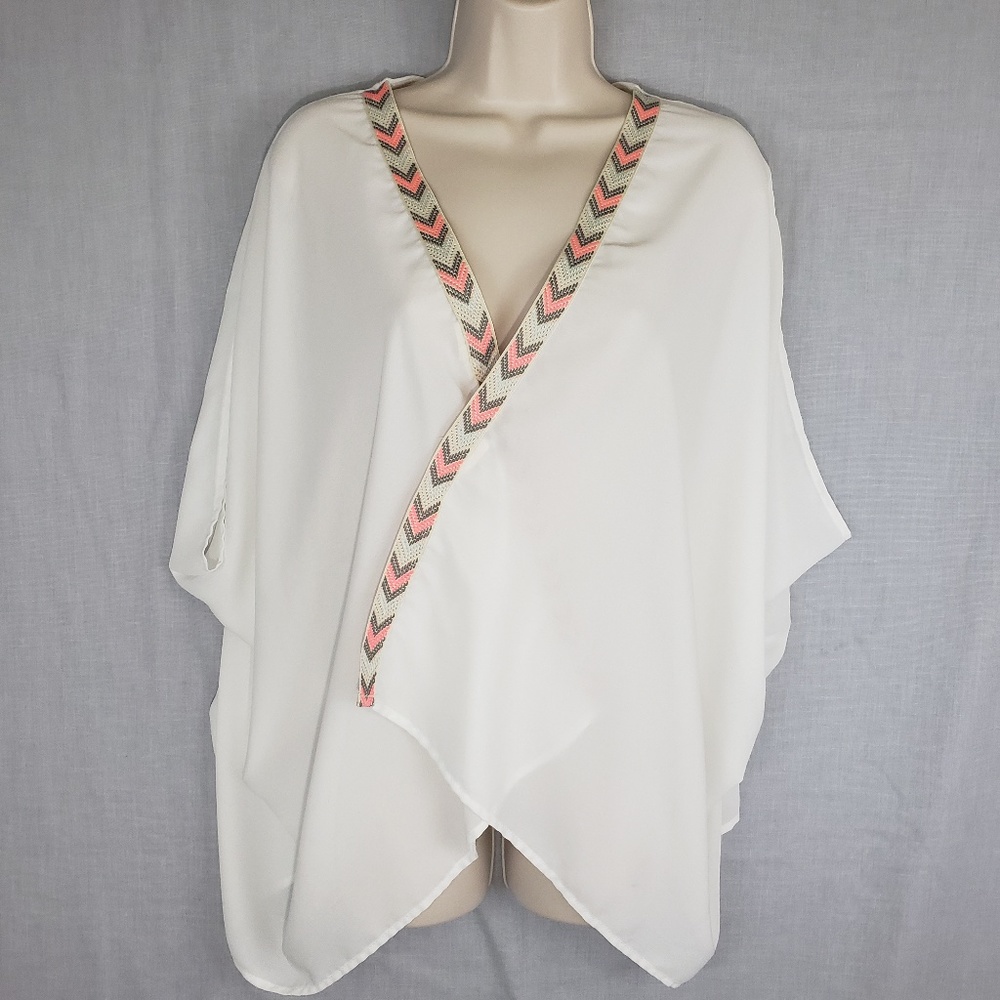 Open Front Pastel Aztec Wrap Shawl Chevron Trim
